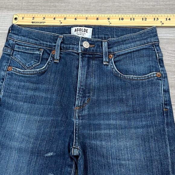 Agolde Sophie Mid-Rise Distressed Skinny Crop Jeans in Santa Fe Blue Size 26 - Picture 11 of 16